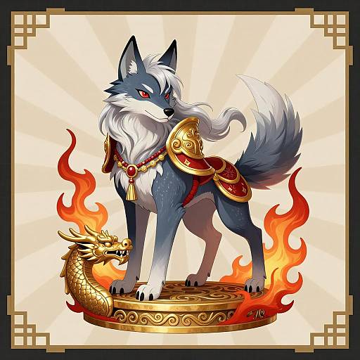 Mythical Wolf Creature on Dragon Pedestal