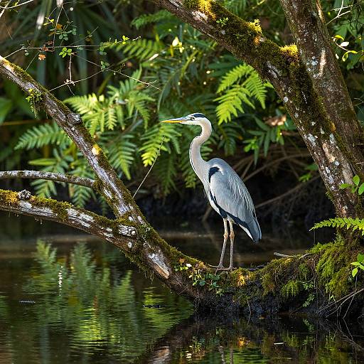 Serene Heron Hunting in Lush Greenery