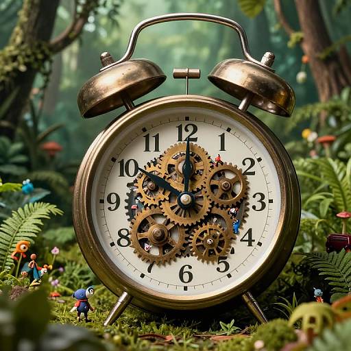 Surreal Vintage Alarm in Lush Jungle