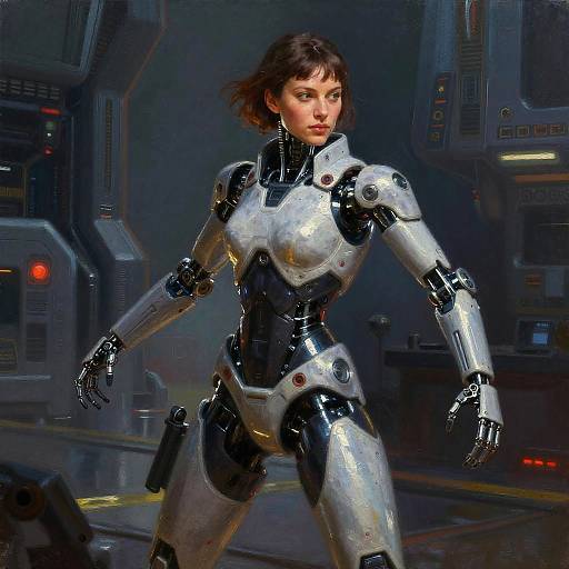 Cybernetic Data Runner Oil Painting