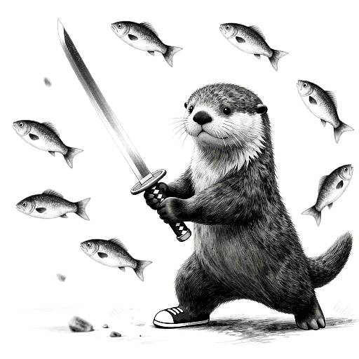 Whimsical Samurai Otter in Motion