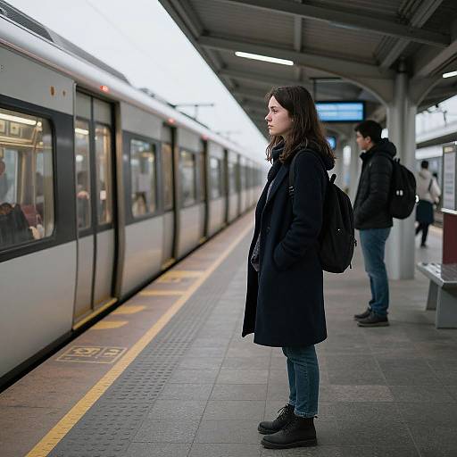 Woman Waiting Alone on Train Platform
