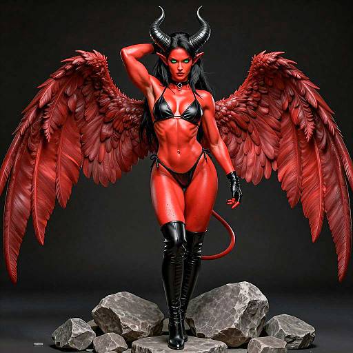 Confident Red-Skinned Demon Woman Illustration