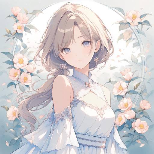 Delicate Watercolor Woman Surrounded by Flowers