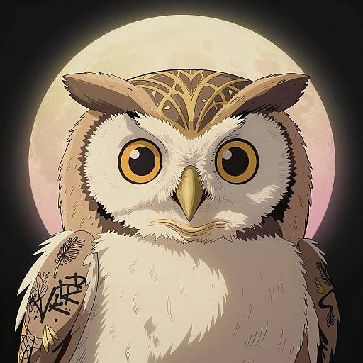 Whimsical Fluffy Owl Chick in Moonlight