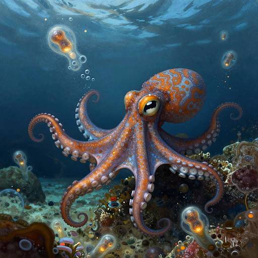Vibrant Octopus Near Hydrothermal Vent