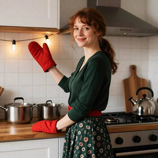 Cozy Kitchen Scene with Smiling Woman