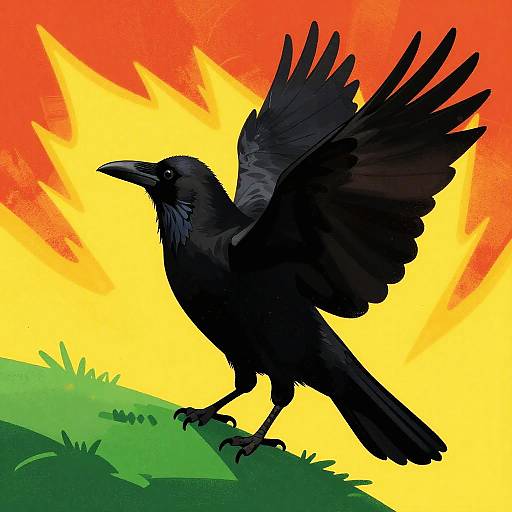 Fiery Digital Crow Silhouette