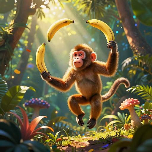 Mischievous Monkey Juggling Bananas