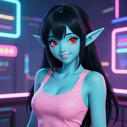 Glowing Cyan Elf in Neon City