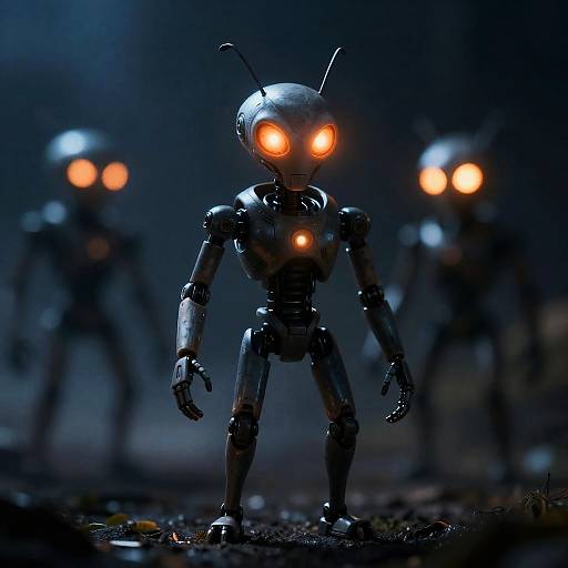 Glowing-Eyed Alien Robot with Antennae