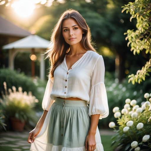 Serene Young Woman in Sunlit Garden