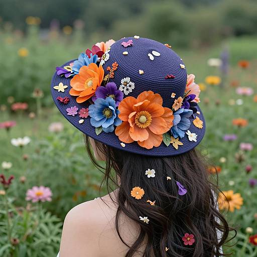 Woman Wearing Vibrant Floral Hat
