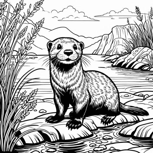 Cheerful Otter on Riverbank Coloring Page