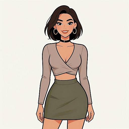 Chic Woman in Stylish Taupe and Olive