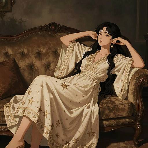 Ecchi Astral Priestess on Velvet Sofa