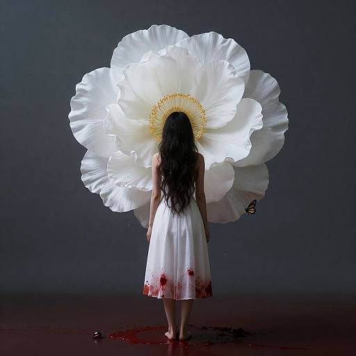 Surreal Girl with White Flower and Blood