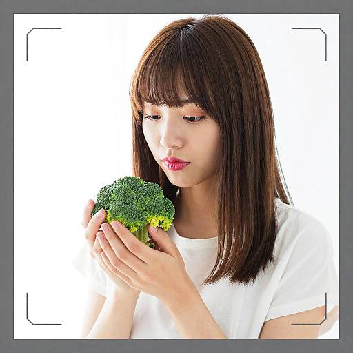 Young Woman Holding Broccoli