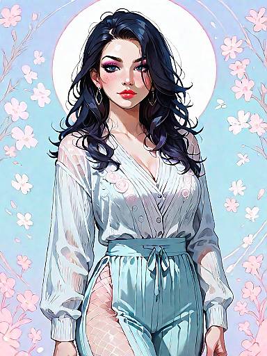 Stylish Woman in Sheer Pastel Mesh Outfit