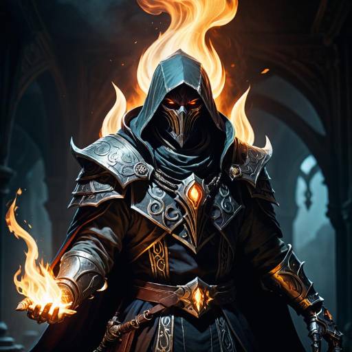 Dark Mage with Flaming Hands in Gothic Setting