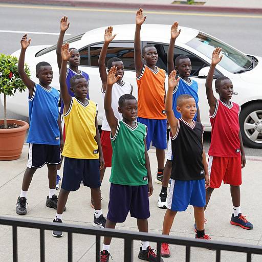 Group of Boys Dancing in Colorful Jerseys