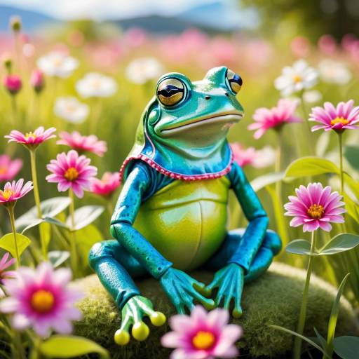 Whimsical Frog in a Floral Meadow