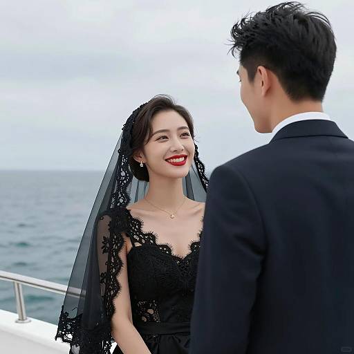 Romantic Boat Scene with Elegant Couple