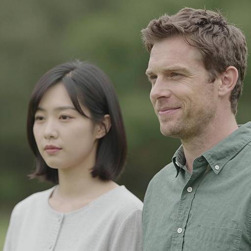 Portrait of Asian Woman and Caucasian Man Outdoors