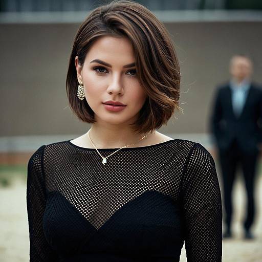 Young Woman in Black Mesh Dress