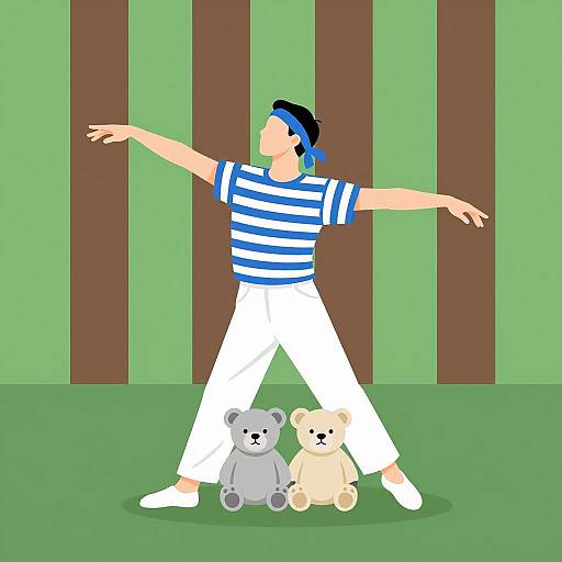 Dancer with Stuffed Bears on Green Floor