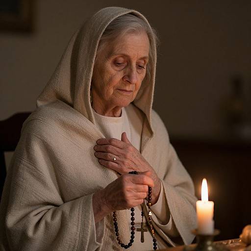 Elderly Woman in Candlelit Reflection
