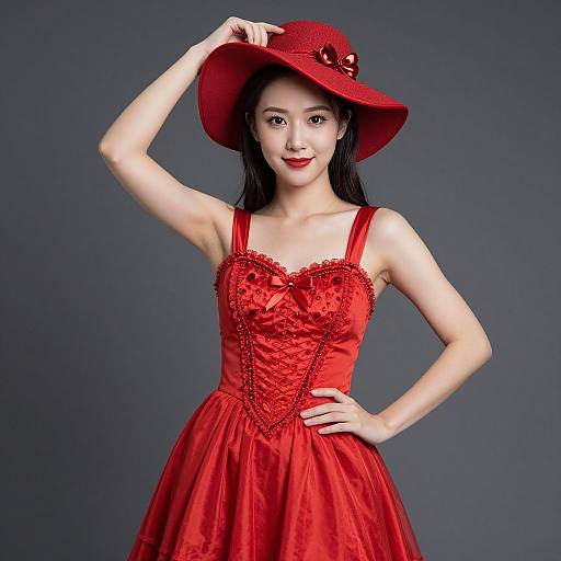 Woman in Ruby Red Fancy Dress