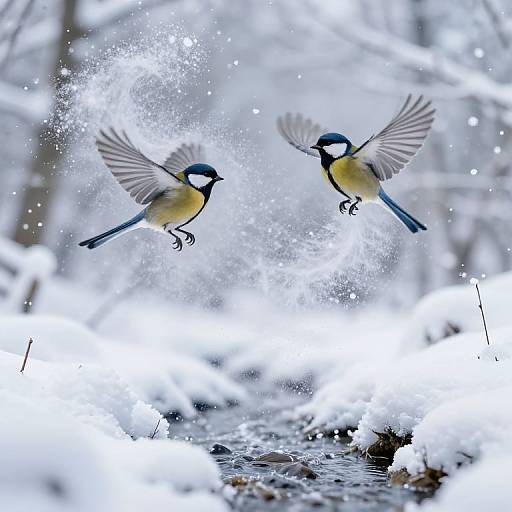 Ethereal Winter Birds in Flight