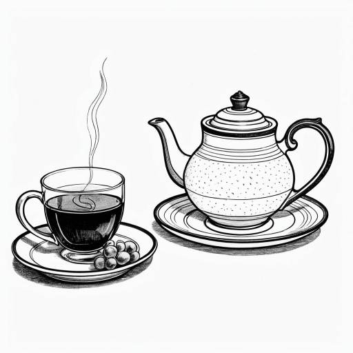Black and White Teapot and Wine Art