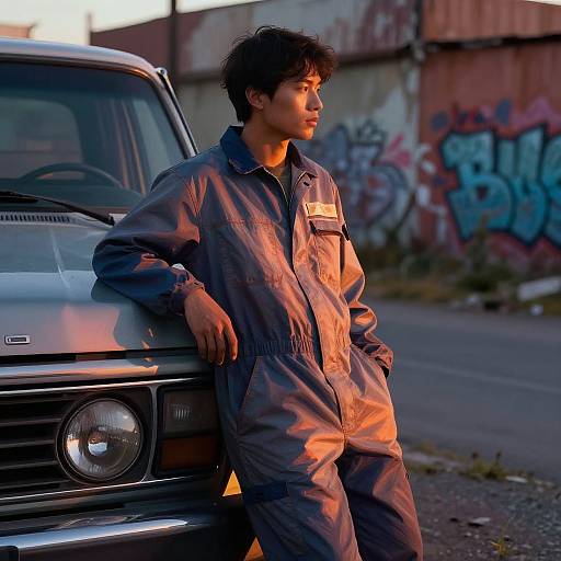 Stoic Figure in Vintage Urban Scene