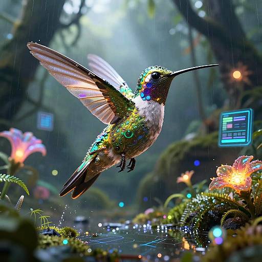 Mechanized Hummingbird in Digital Rainforest