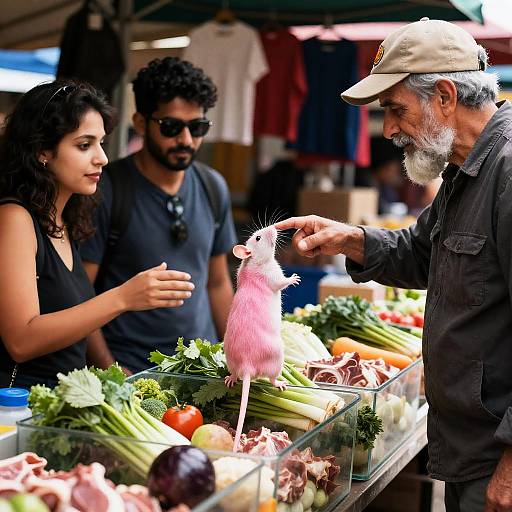 Market Stall Scene with Unique Rat
