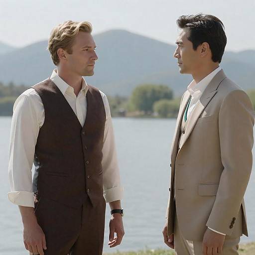 Two Men by the Lake: Mountain View