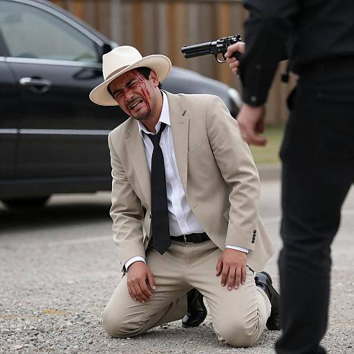 Kneeling Man Shot Near Black Car