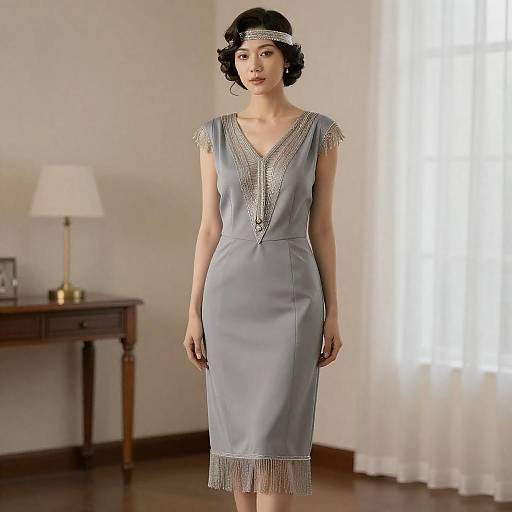 Elegant 1920s Woman in Gray Dress