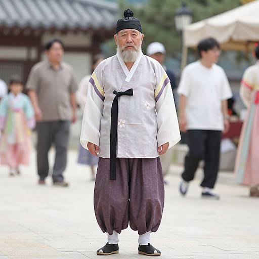Elderly Korean Man in Traditional Outfit