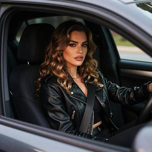 Confident Woman in Sleek Car Interior
