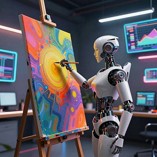 Futuristic Robotic Artist Cyberpunk Studio