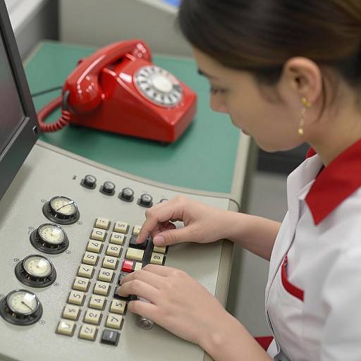 Focused Woman at Vintage Control Panel