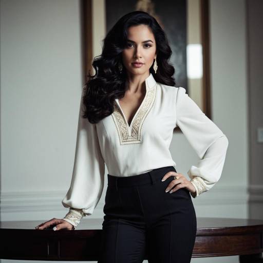 Elegant Woman in White Blouse and Black Trousers
