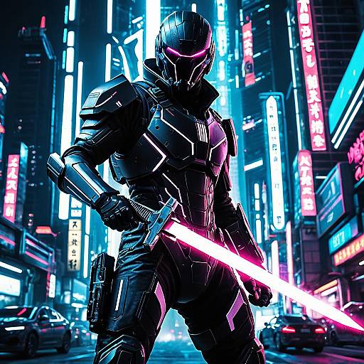 Cybernetic Assassin in Neon Cybercity