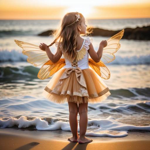 Toddler Girl in Fairy Costume at Beach Sunset