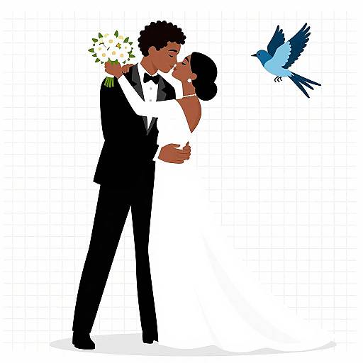 Elegant Wedding Pose with Blue Bird