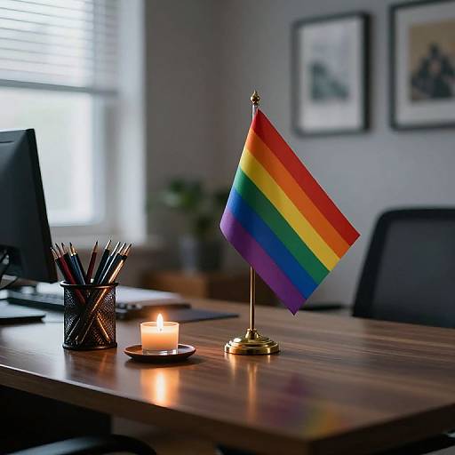 Cinematic Office Desk with Pride Flag