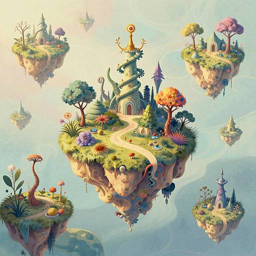 Surreal Dreamlike Floating Island Map